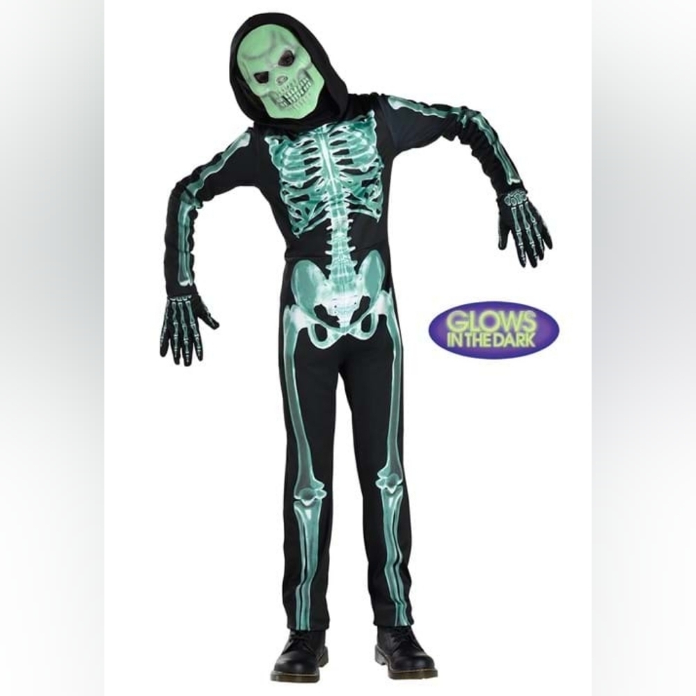 Glow in the Dark Skeleton Bones Halloween Costume Medium 8-10
